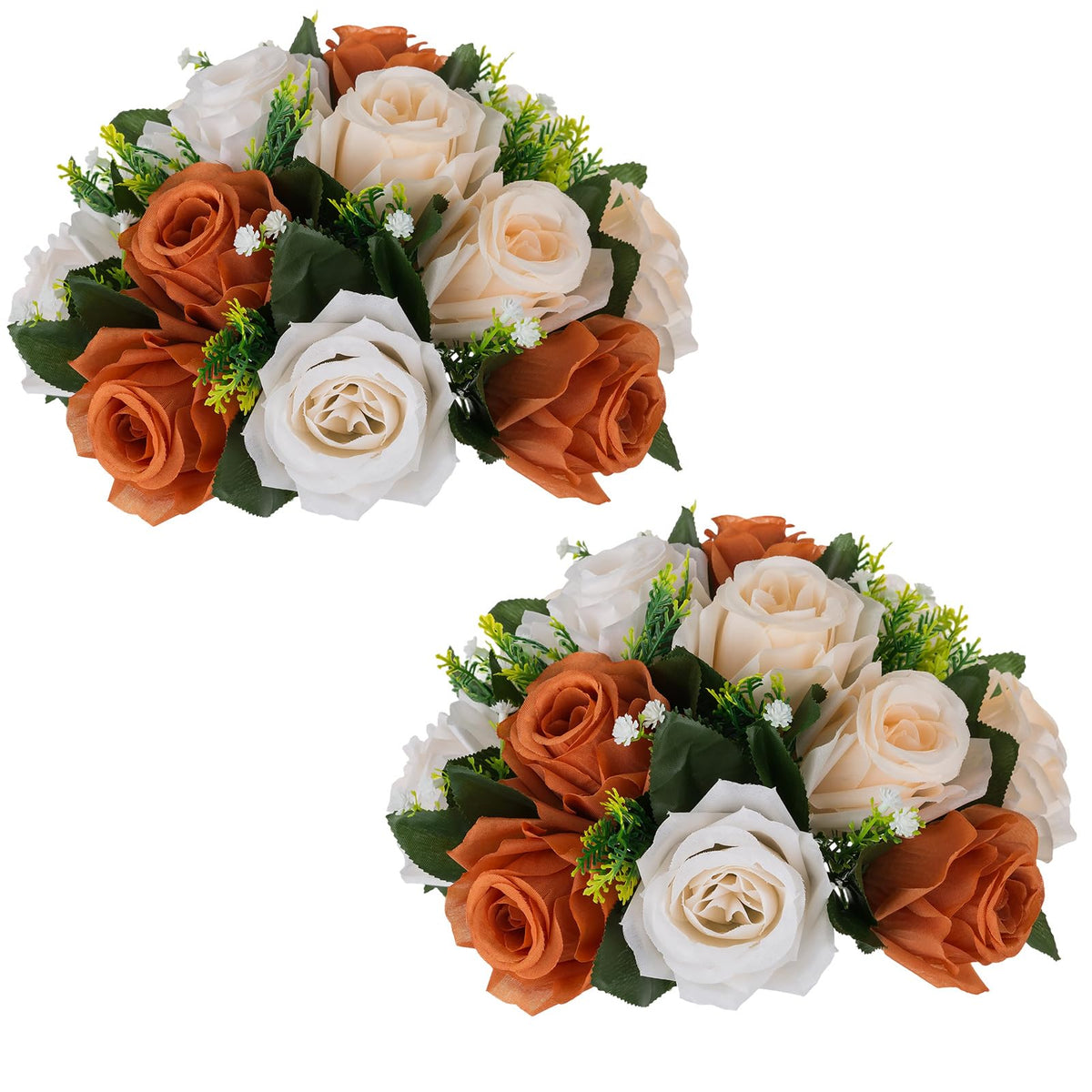 Nuptio Artificial Flower Centrepieces for Tables - 6 Pcs Burgundy & Dusty Rose & Creamy White Fake Flowers Roses Balls 9.5in Diam - Silk Faux Rose Arrangement for Wedding Party Centerpiece Table Decor