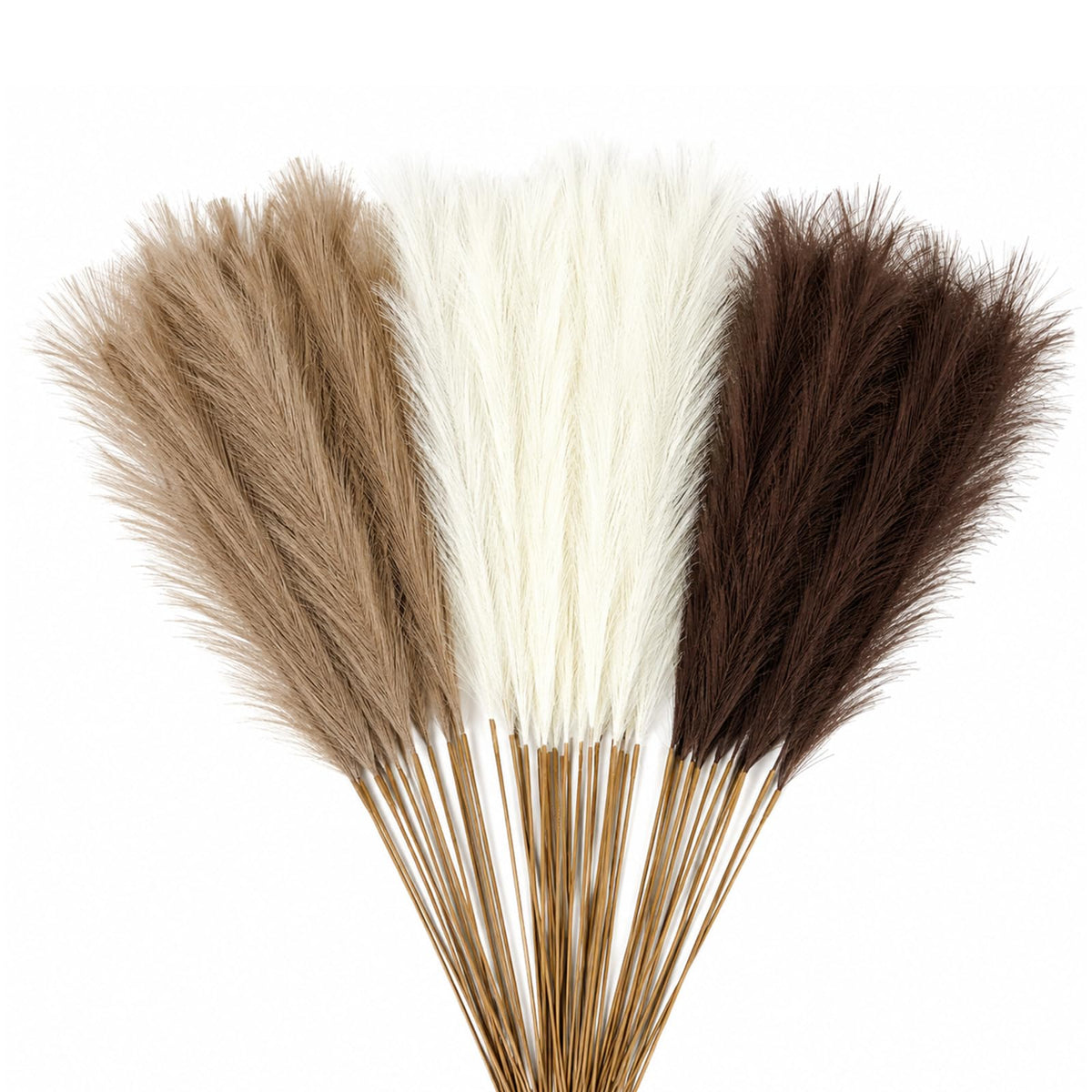 60Pcs 21.7" Artificial Small Pampas Grass Faux Flower Vase Filler Fluffy Faux Short Pampas Grass for Home Wedding Centerpieces Boho Decorations (Iovy & Beige Yellow & Brown)