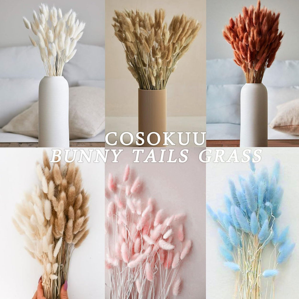 Bunny Tails Dried Flowers Boho Decor Pampass Grass 100pcs Floral Stems Decoration Plants 17 Inch (Teal Blue)