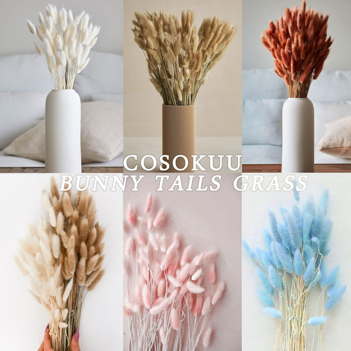 Bunny Tails Dried Flowers Boho Decor Pampass Grass 100pcs Floral Stems Decoration Plants 17 Inch (Teal Blue)
