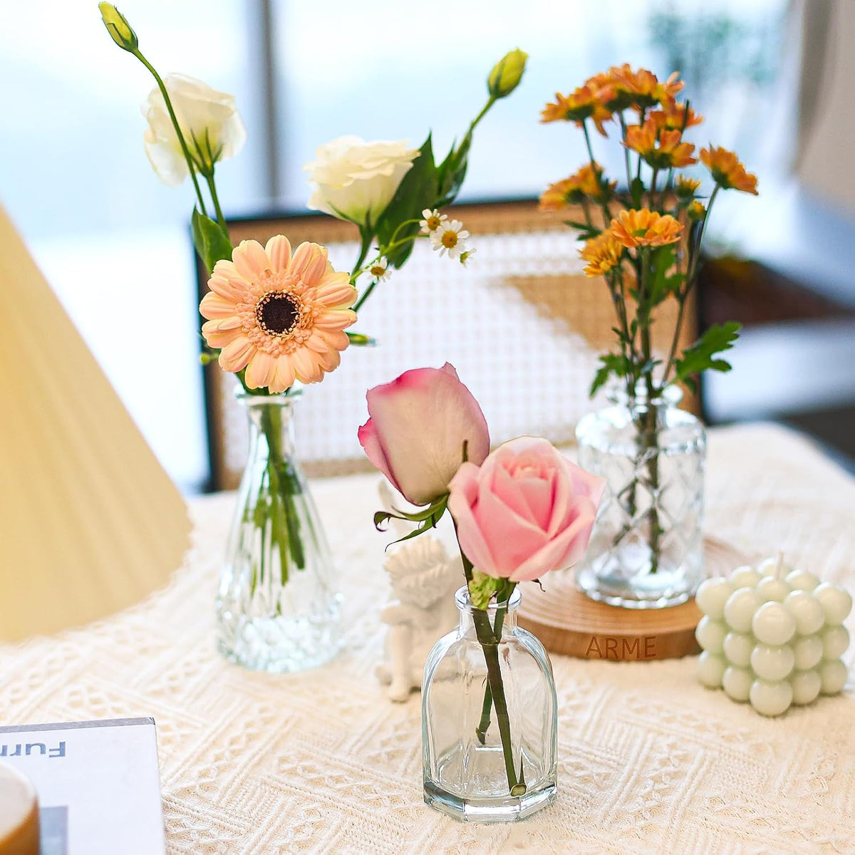 Arme Glass Bud vases in Bulk，Small Glass Flower Vase for Centerpieces 16Pcs