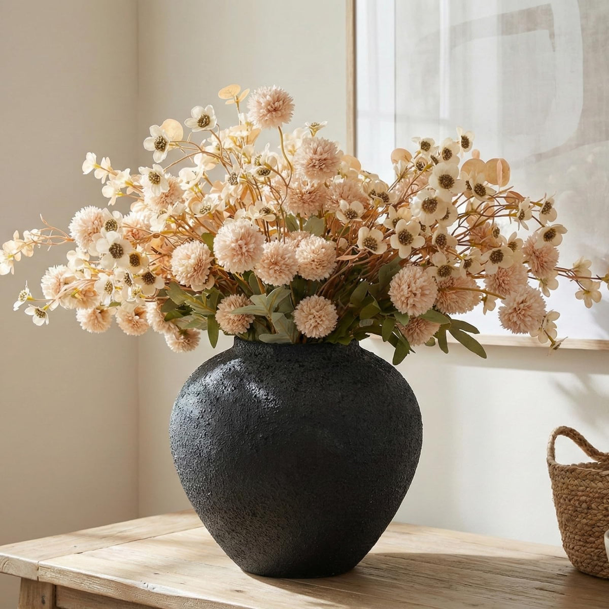Faux Fall Flowers, Burnt Orange Artificial Floral Stems For Vase