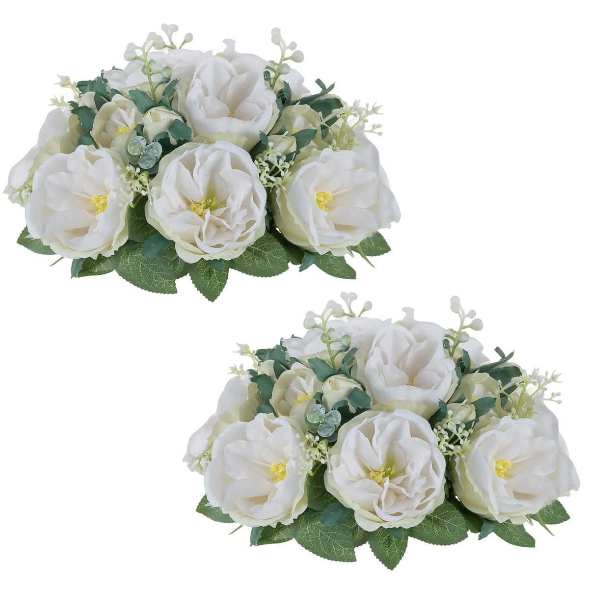 NUPTIO Flower Balls for Table Centerpieces: White Fake Flowers, 8.6 Inch