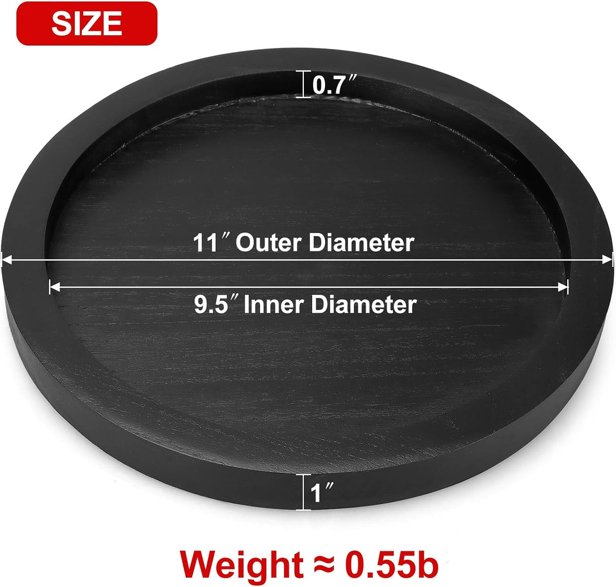 Black Round Wood Decorative Tray for Coffee Dining Table Centerpiece Decor