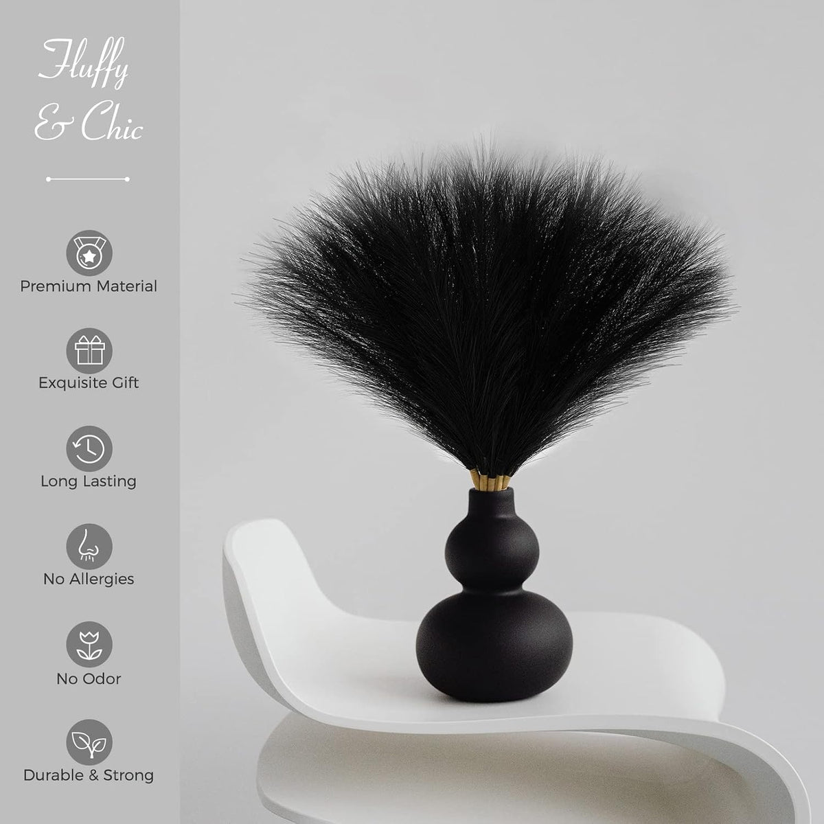 Serwalin 6PCS 17.7 Inch Black Pampas Grass Decor Gothic Feather Vase Filler