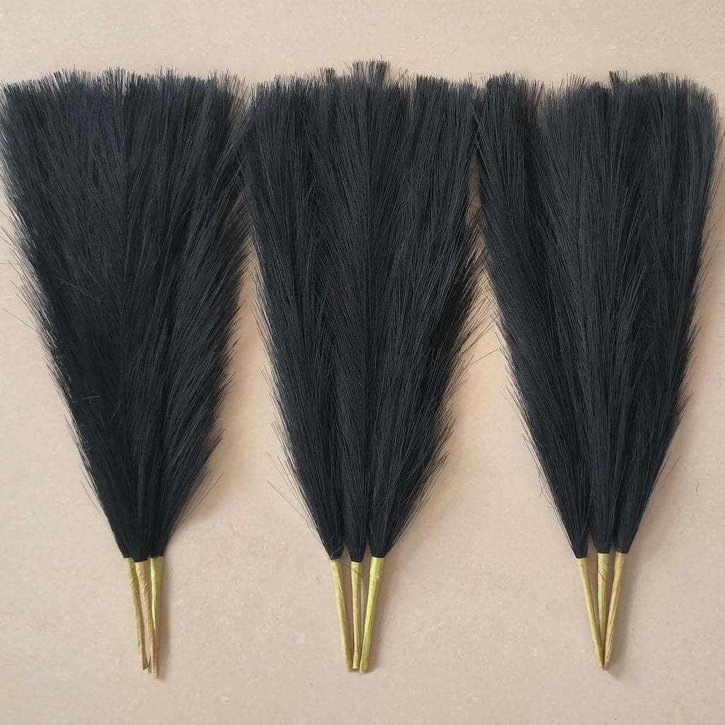 SeptCat 9 Pcs 45" Faux Dried Pampas Grass Tall Decor, Fluffy Fake Long Pompas Artificial Black Grey Gray Pompous Stems Bouquet Flower Arrangement Vase Filler for Boho Home Wedding Decoration