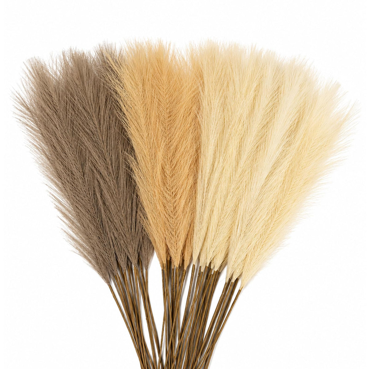 60Pcs 21.7" Artificial Small Pampas Grass Faux Flower Vase Filler Fluffy Faux Short Pampas Grass for Home Wedding Centerpieces Boho Decorations (Iovy & Beige Yellow & Brown)