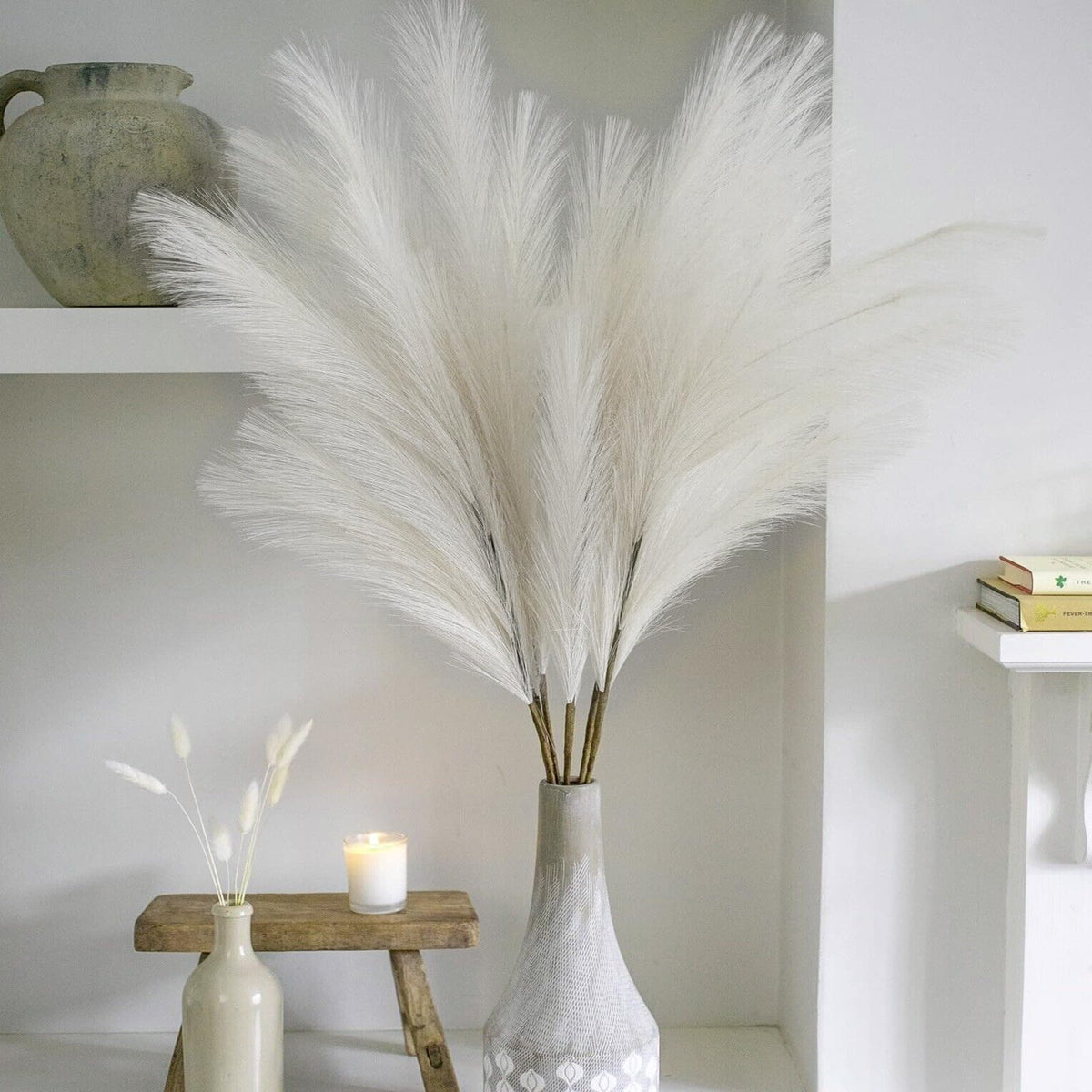 38" 10 Stems White Pampas Grass Tall Decor Faux Pampas Grass for Floor Vase