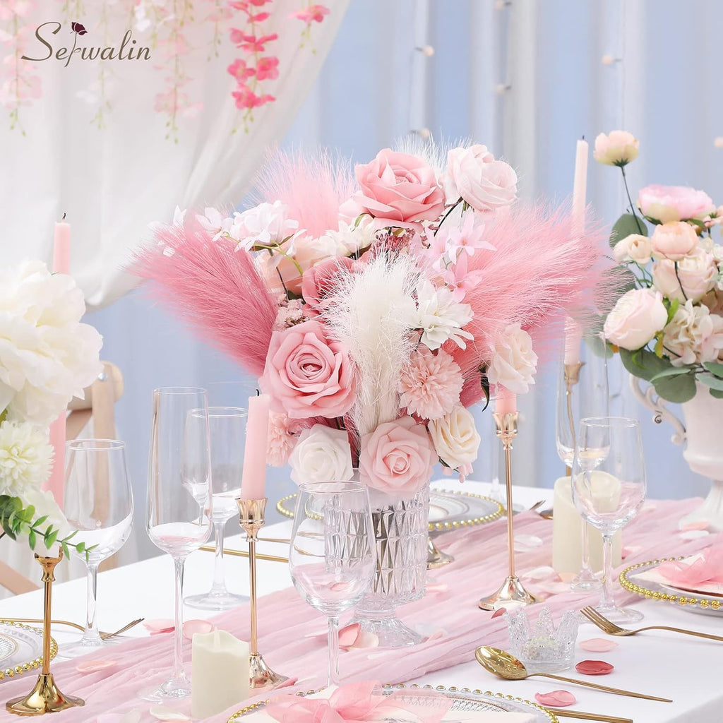 Serwalin 60PCS 17.7" Pink Pampas Grass Boho Feathers Decor for Home Decor