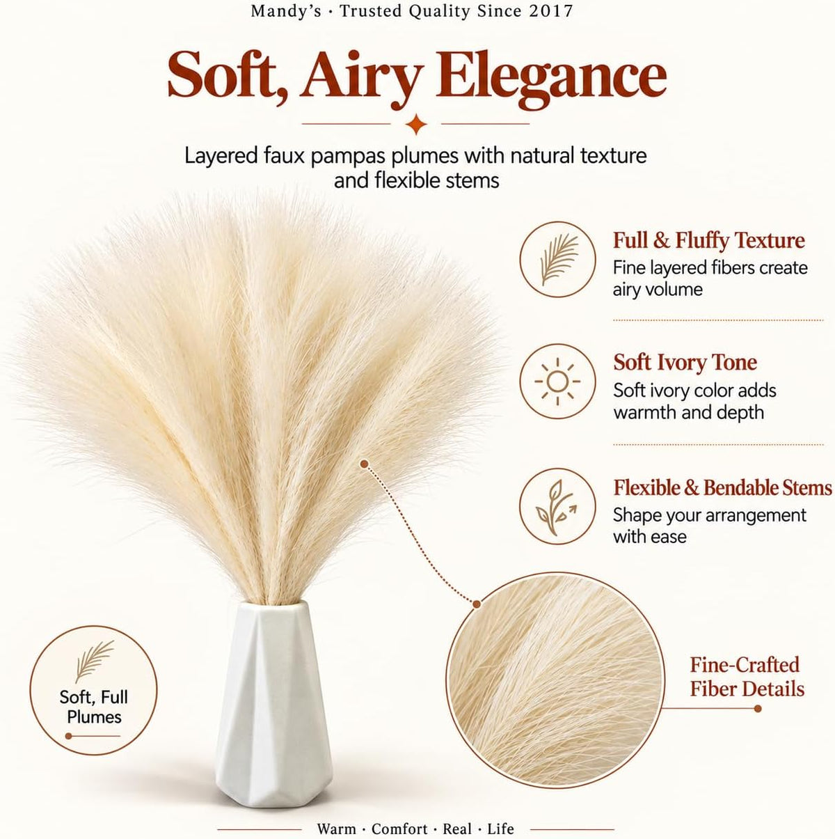 Mandy's 20 Stems Ivory Silk Pampas Grass Bouquet