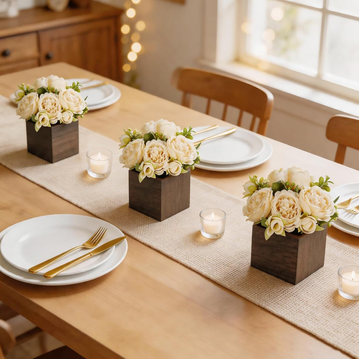 Dahey Small Mini Artificial Flower Table Centerpieces for Dining Room Decor