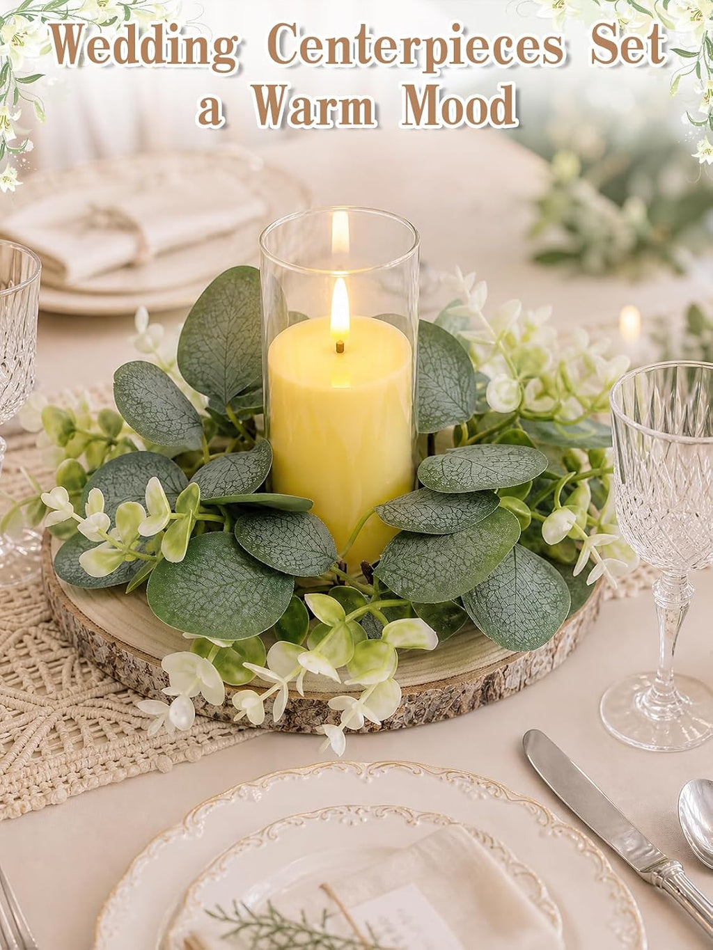 Alphatool 10Set Eucalyptus Wedding Centerpieces for Tables with Wood Slices