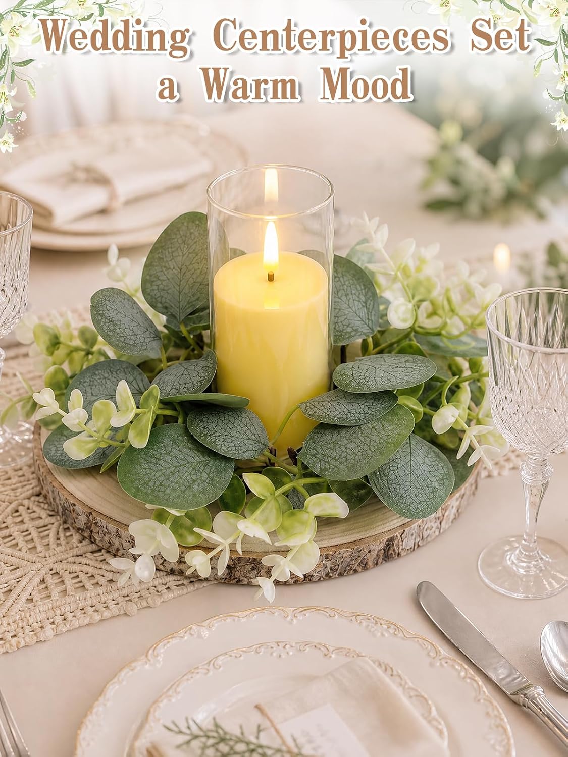 Alphatool 10Set Eucalyptus Wedding Centerpieces for Tables with Wood Slices