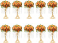 OUKANING 10 Pcs Gold Vases Wedding Centerpieces Flower Stand Table Decor w/Crystal Beads, 11.2 inches Versatile Metal Flower Stands for Anniversary Celebration/Wedding/Party/Birthday Event