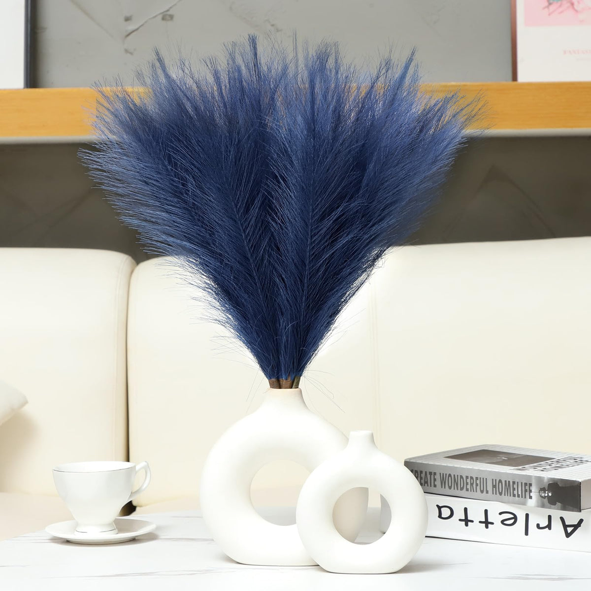 UREYMX Faux Pampas Grass Decor 17.7 Inch 30pcs, Artificial Pampas Grass Fluffy Home Decor, Short Vase Room Decor pompous Grass Flower Arrangement for Boho Home Wedding Decoration (Black,White,Grey)