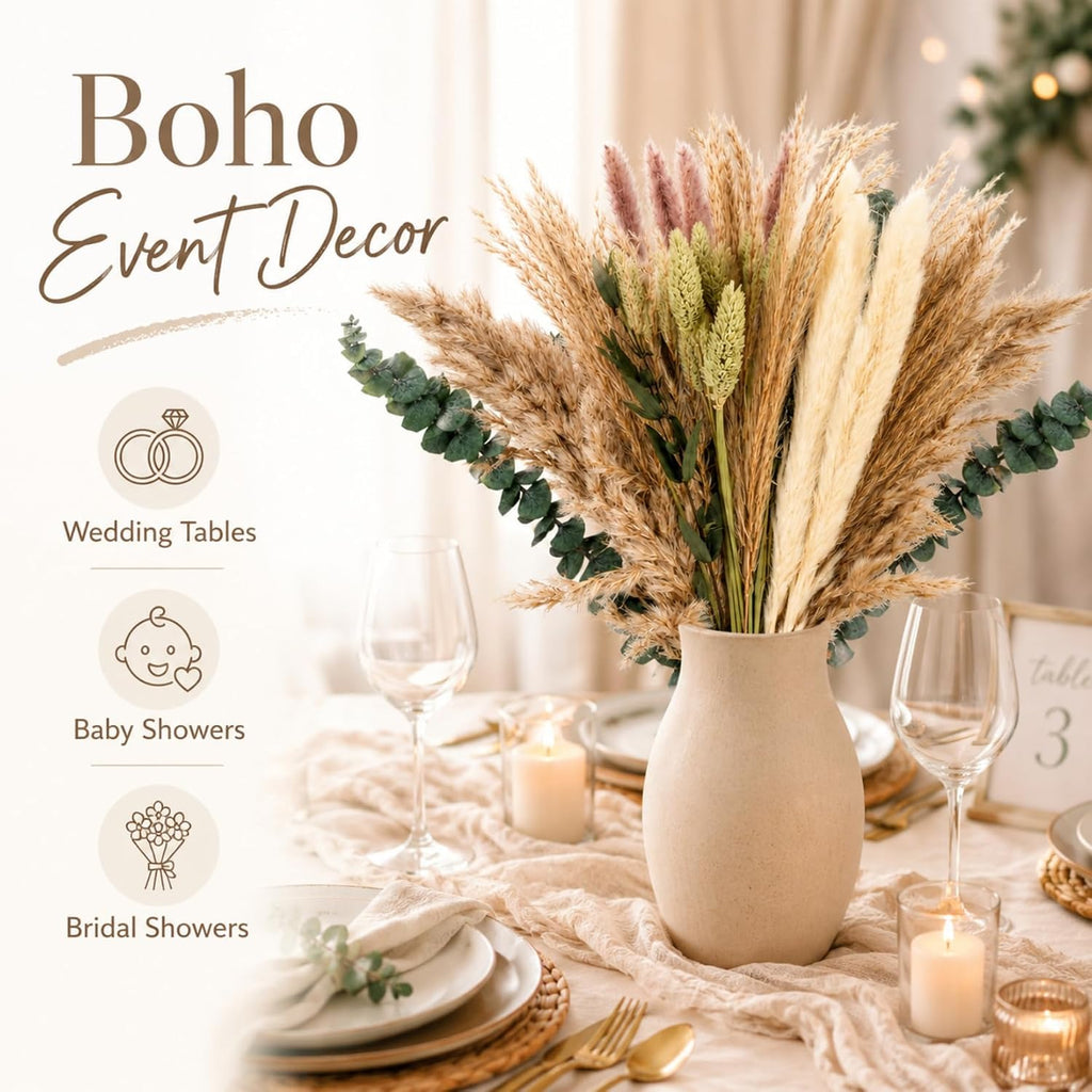 RAINFLOW 35PCS Dried Pampas Grass Decor - 7 Varieties Small Dried Flower