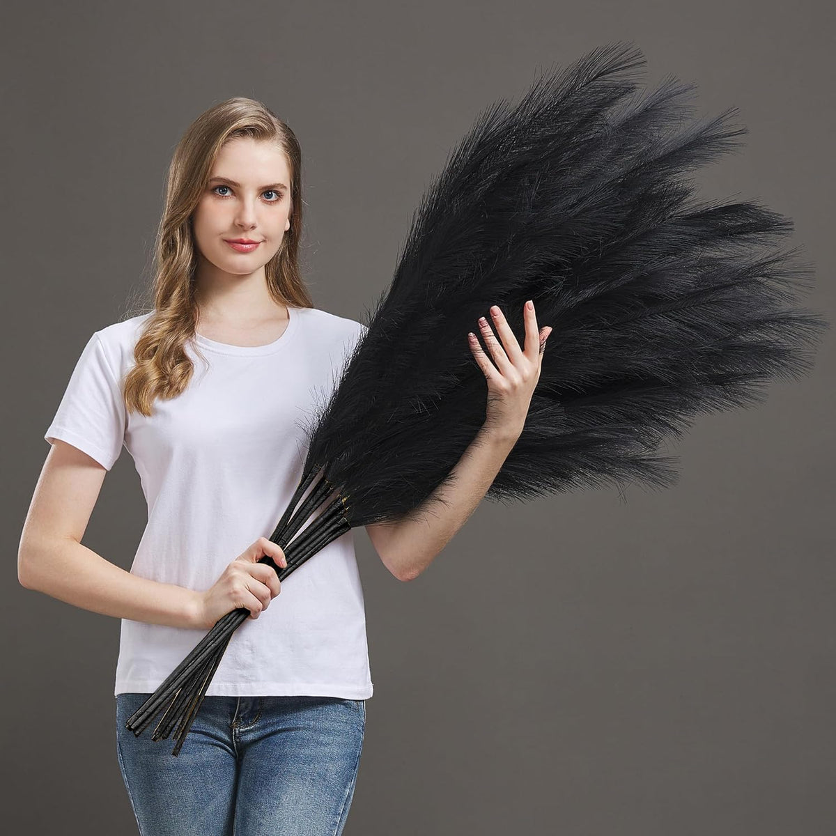 7 Pcs 45" Faux Pampas Grass – Fluffy Artificial Pompous Grass for Tall Floor Vase, Non-Shedding Home Decor, Boho Wedding Flowers, Baby Shower Centerpieces, Bedroom & Living Room Decor (Blue)