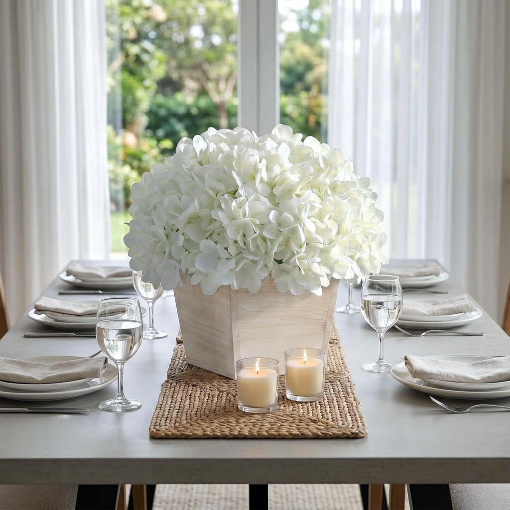 Artificial Hydrangea Flowers in Planter for Table Centerpiece Decor(White)