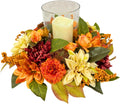 17 Inch Fall Hurricane Candle Holder with Dahlias, Mums and Berries