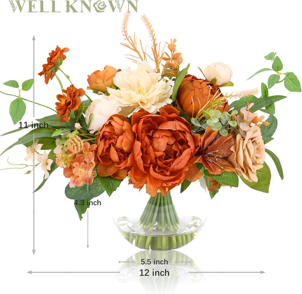 WELL KNOWN Artificial Flowers in Vase, Burnt Orange & Champagne Plus