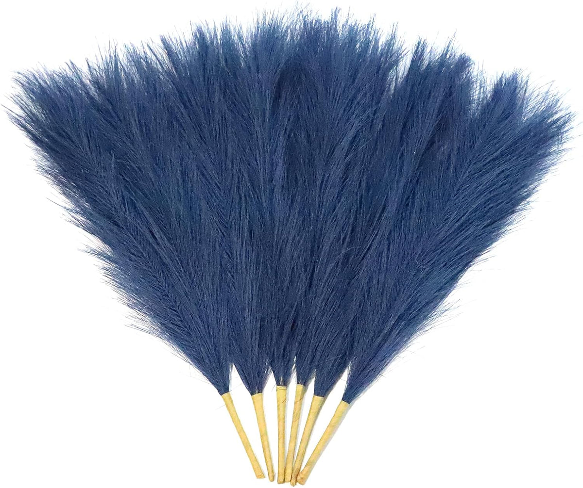 LWINGFLYER Navy Blue Faux Pampas Grass Decor 18-Inch Short 6 Stems Dried Flowers for Small Vase Boho Home Decor Wedding Bouquet Party Decoration Flower Arrangement Balloon Garland