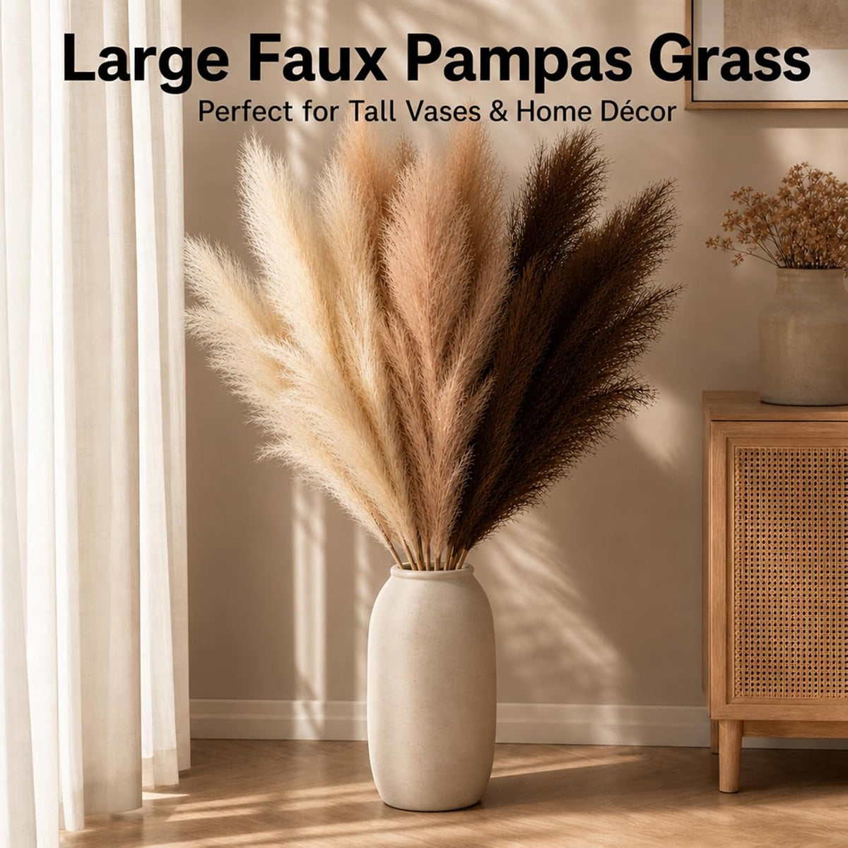 GNDR 9 PCS 45" Artificial Pampas Grass Dark Brown & Beige & Brown