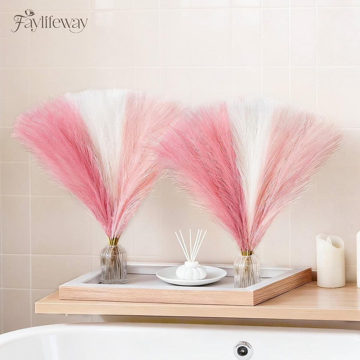 50PCS Blush Pink Pampas Grass, 17in Fluffy Boho Feathers Decor