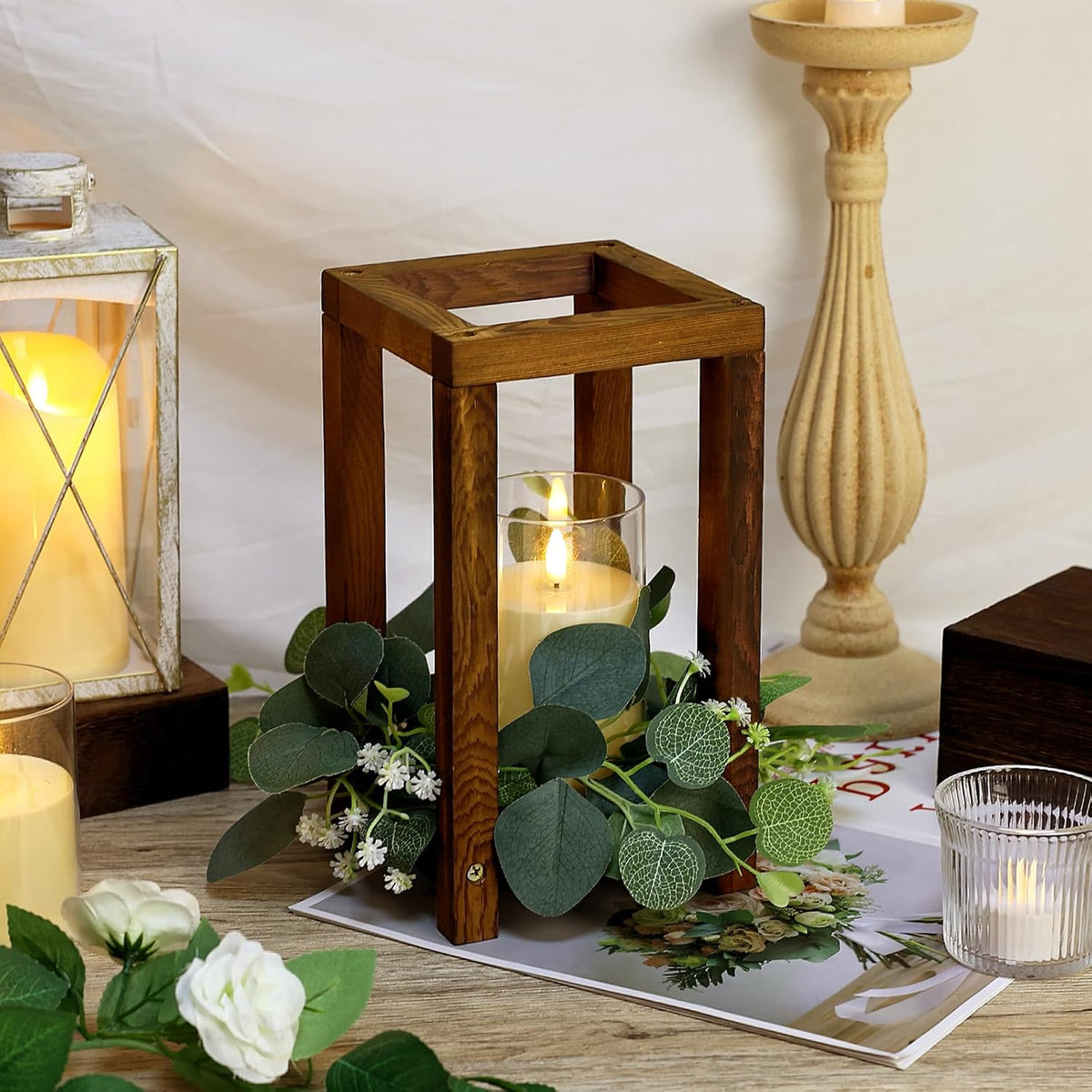 18 Pcs Wooden Lantern Centerpiece for Table Decor