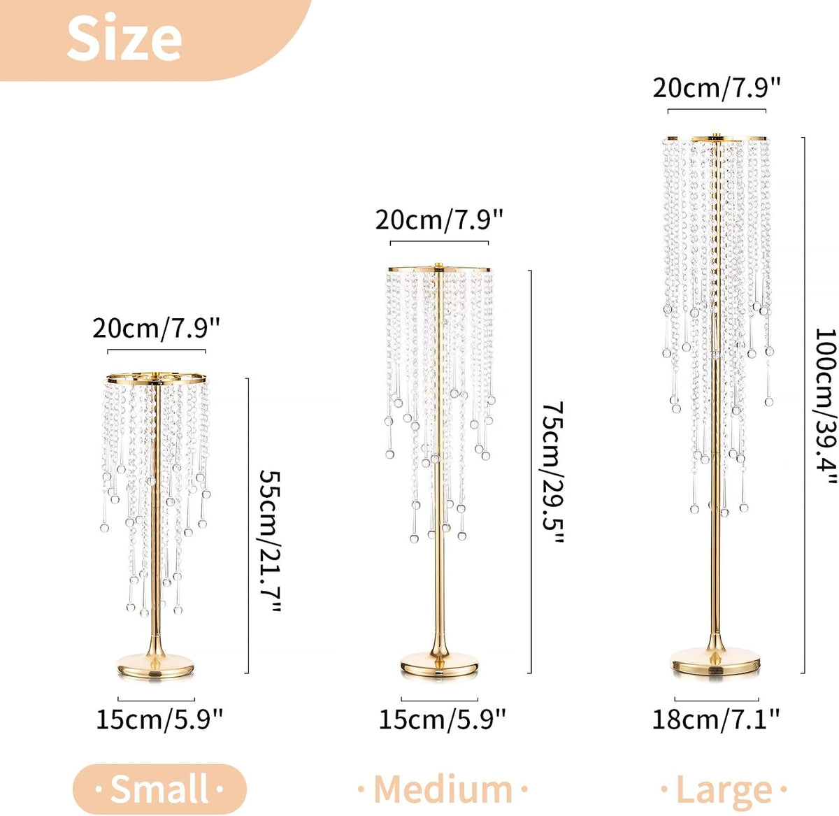 NUPTIO Tall Gold Centerpiece for Table, Metal, 21.7", 10 Pcs