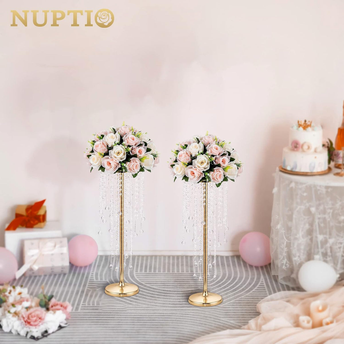 NUPTIO Tall Gold Centerpiece for Table, Metal, 21.7", 10 Pcs