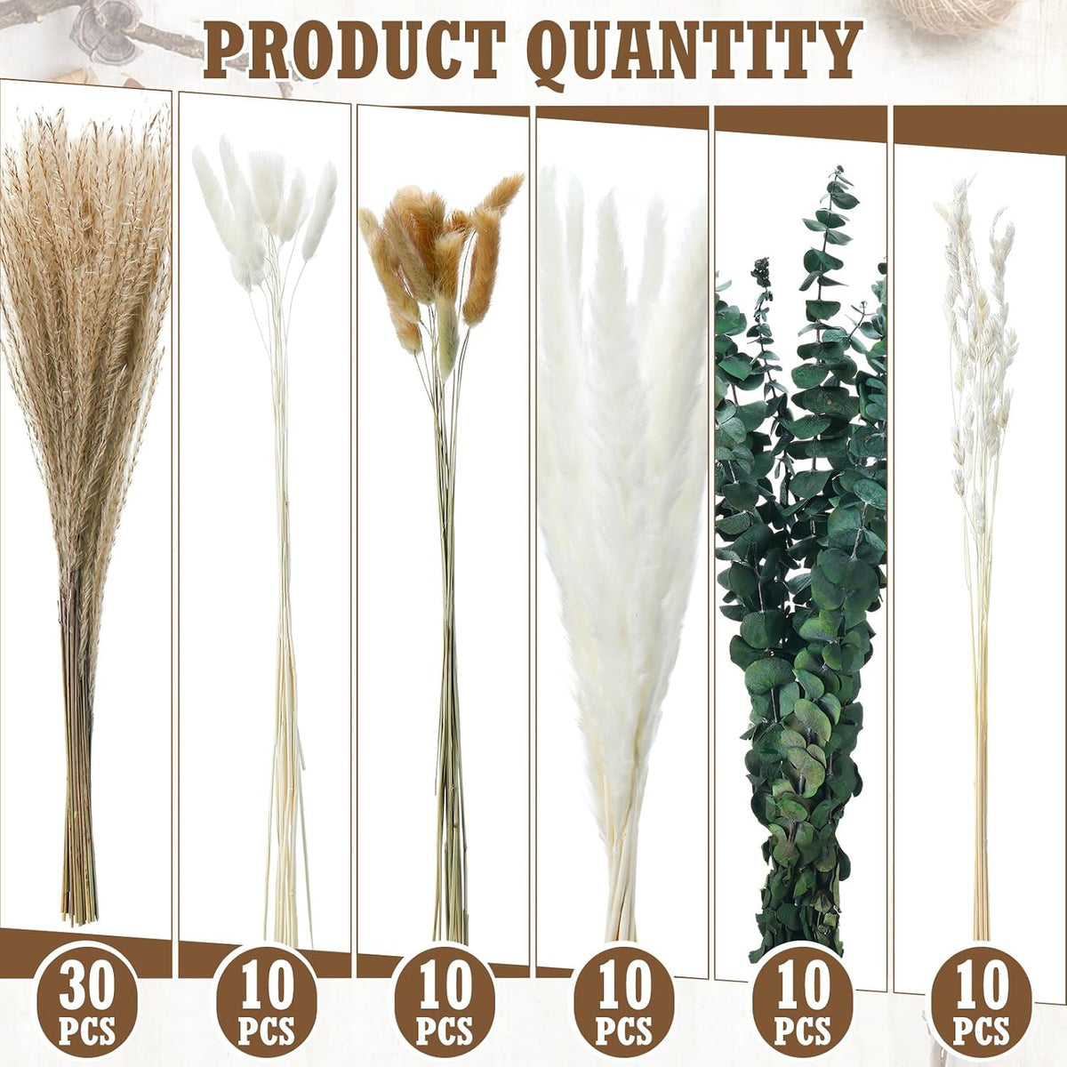 Qinyoung 10 Set Dried Pampas Grass Table Centerpiece for Wedding, Champagne