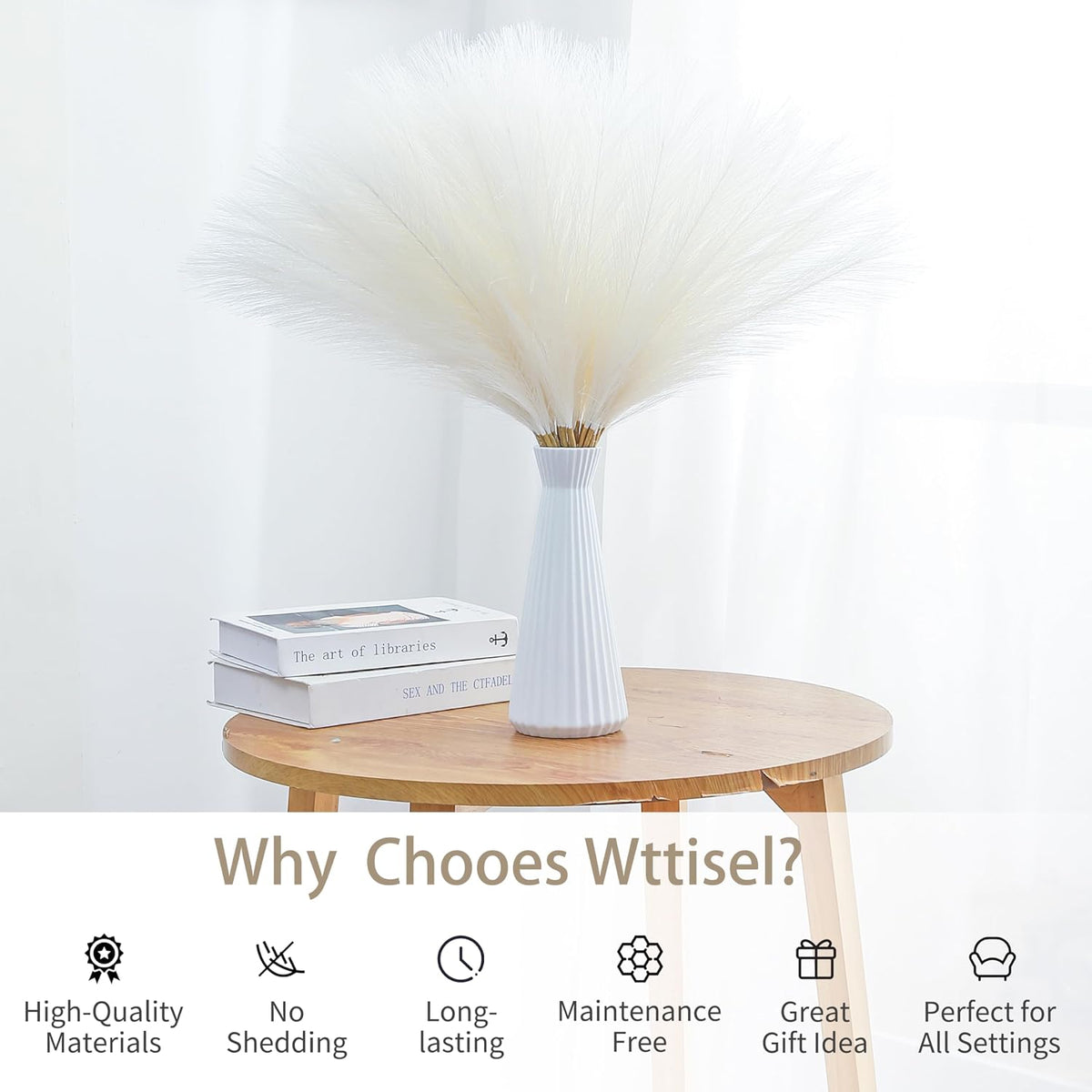 30pcs 22" White Pampas Grass Faux Pampas Grass Decor for Table Vase