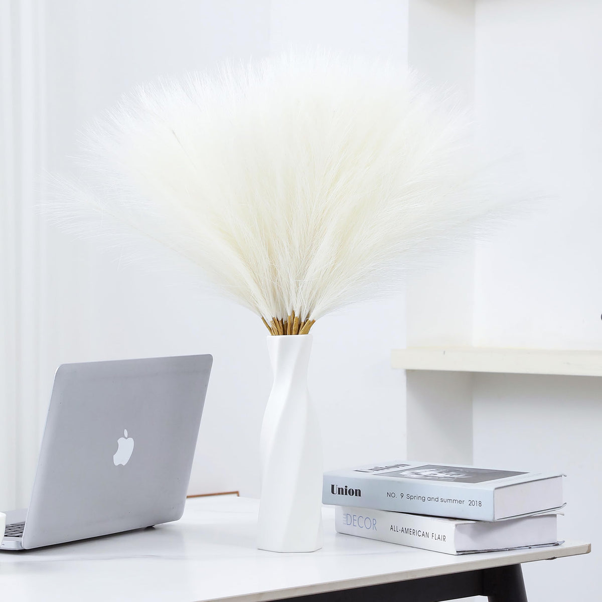 30pcs 22" White Pampas Grass Faux Pampas Grass Decor for Table Vase