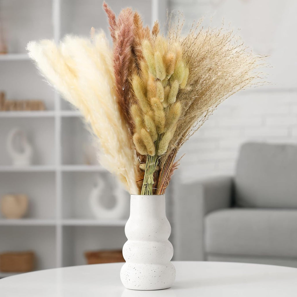 Le courant 17" Dried Pampas Grass Decor, Naturally Small Boho Pampas Grass with Bunny Tails & Reed Grass for Home Table Decor, Wedding, Rustic Farmhouse Party Decorations, White and Brown (200pc)