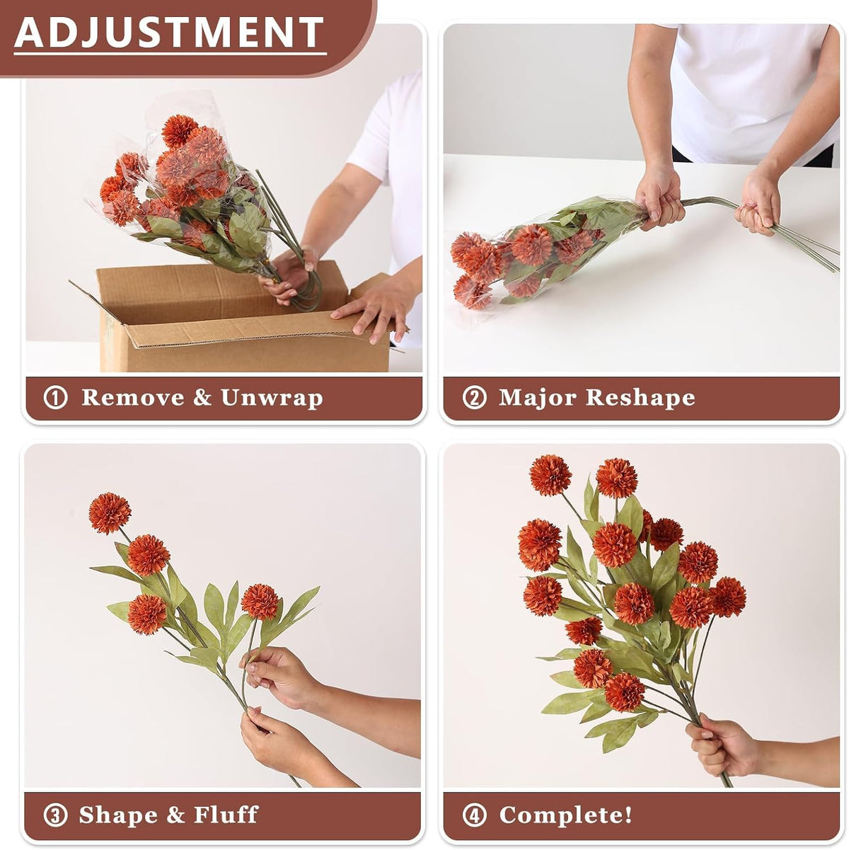 VIERENA 6 Pcs 27" Artificial Fall Pompon Mum Flower Stems for Vase (Orange)