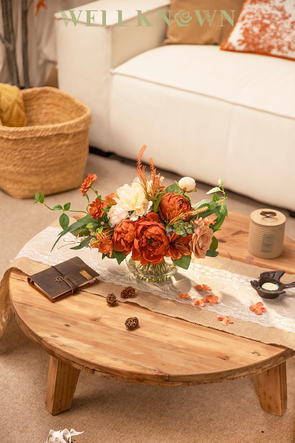 WELL KNOWN Artificial Flowers in Vase, Burnt Orange & Champagne Plus