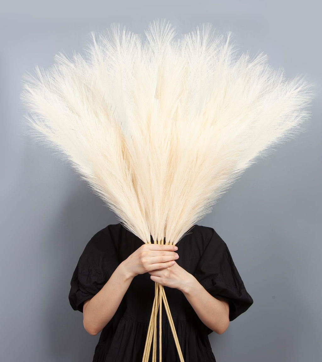 9 Pcs 45" Tall Pampas Grass White Decor, Long Stem Artificial Flower Floor Vase Large Faux Floral Pompas Fake Plants Dried Bouquet Arrangement Vase Filler for Boho Home Wedding Decoration