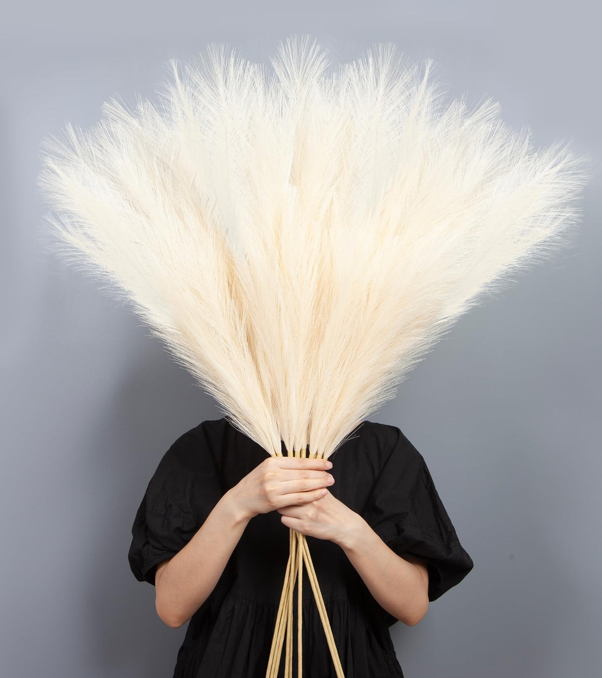9 Pcs 45" Tall Pampas Grass White Decor, Long Stem Artificial Flower Floor Vase Large Faux Floral Pompas Fake Plants Dried Bouquet Arrangement Vase Filler for Boho Home Wedding Decoration
