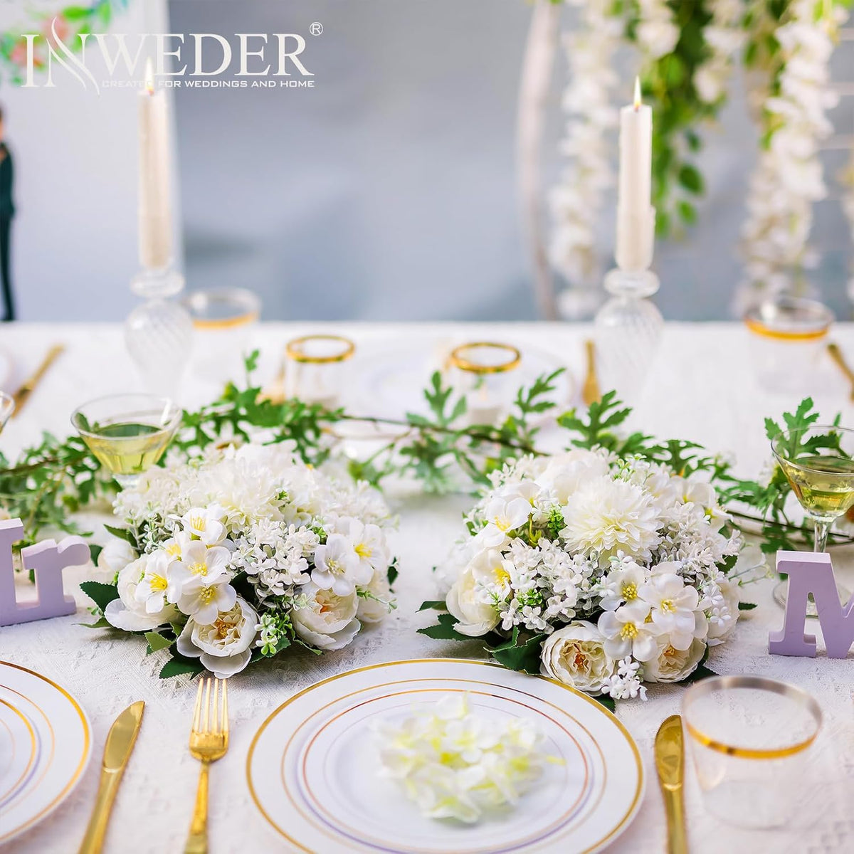 Flower Balls Centerpieces for Tables: White Silk Rose, 10Pcs