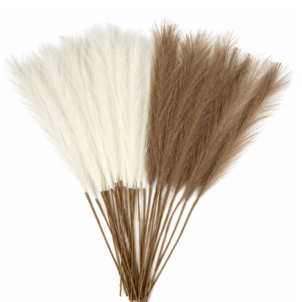 60Pcs 21.7" Artificial Small Pampas Grass Faux Flower Vase Filler Fluffy Faux Short Pampas Grass for Home Wedding Centerpieces Boho Decorations (Iovy & Beige Yellow & Brown)