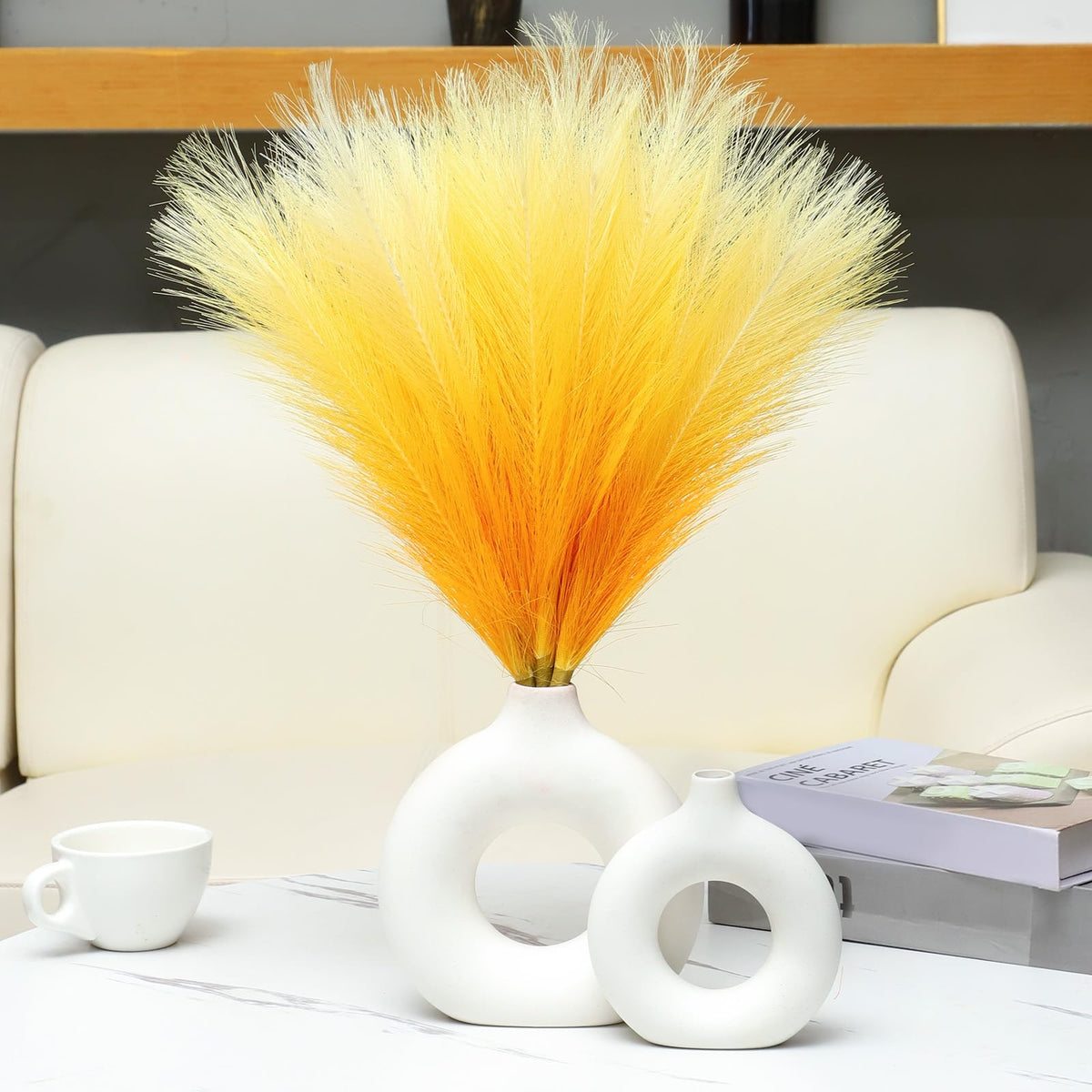 UREYMX Faux Pampas Grass Decor 17.7 Inch 30pcs, Artificial Pampas Grass Fluffy Home Decor, Short Vase Room Decor pompous Grass Flower Arrangement for Boho Home Wedding Decoration (Black,White,Grey)