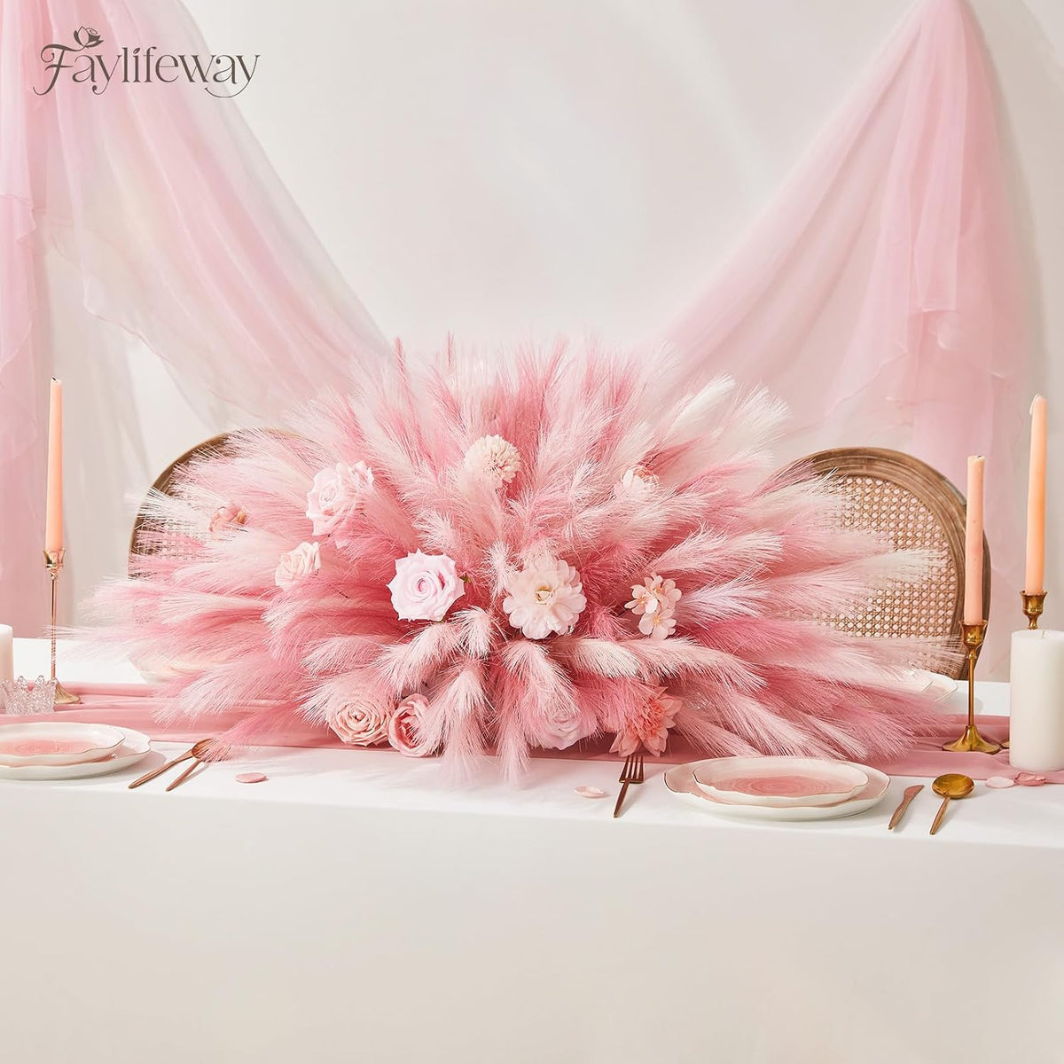 50PCS Blush Pink Pampas Grass, 17in Fluffy Boho Feathers Decor