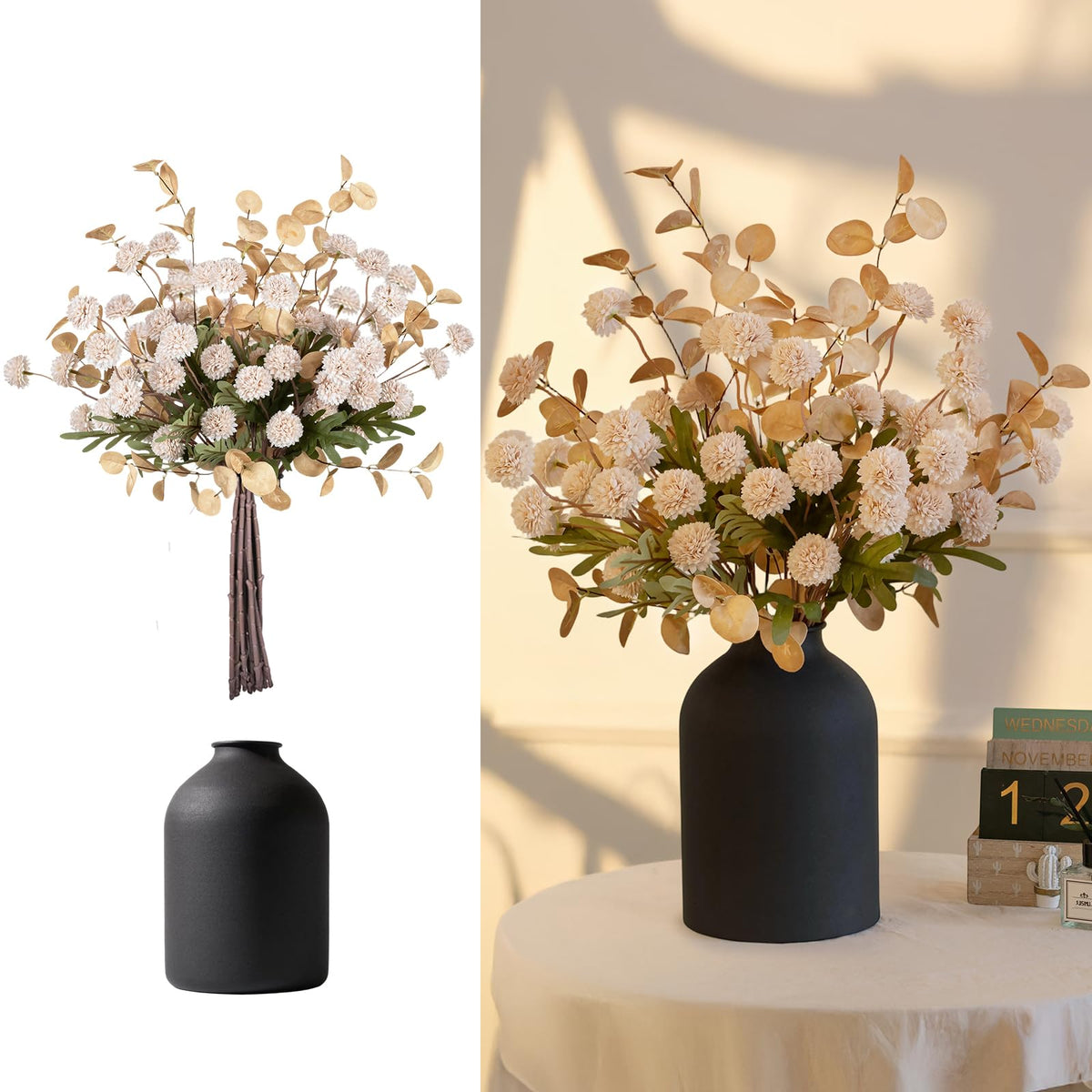 BLOSMON Fake Flowers Centerpieces for Tables, Beige Mums for Dining Room