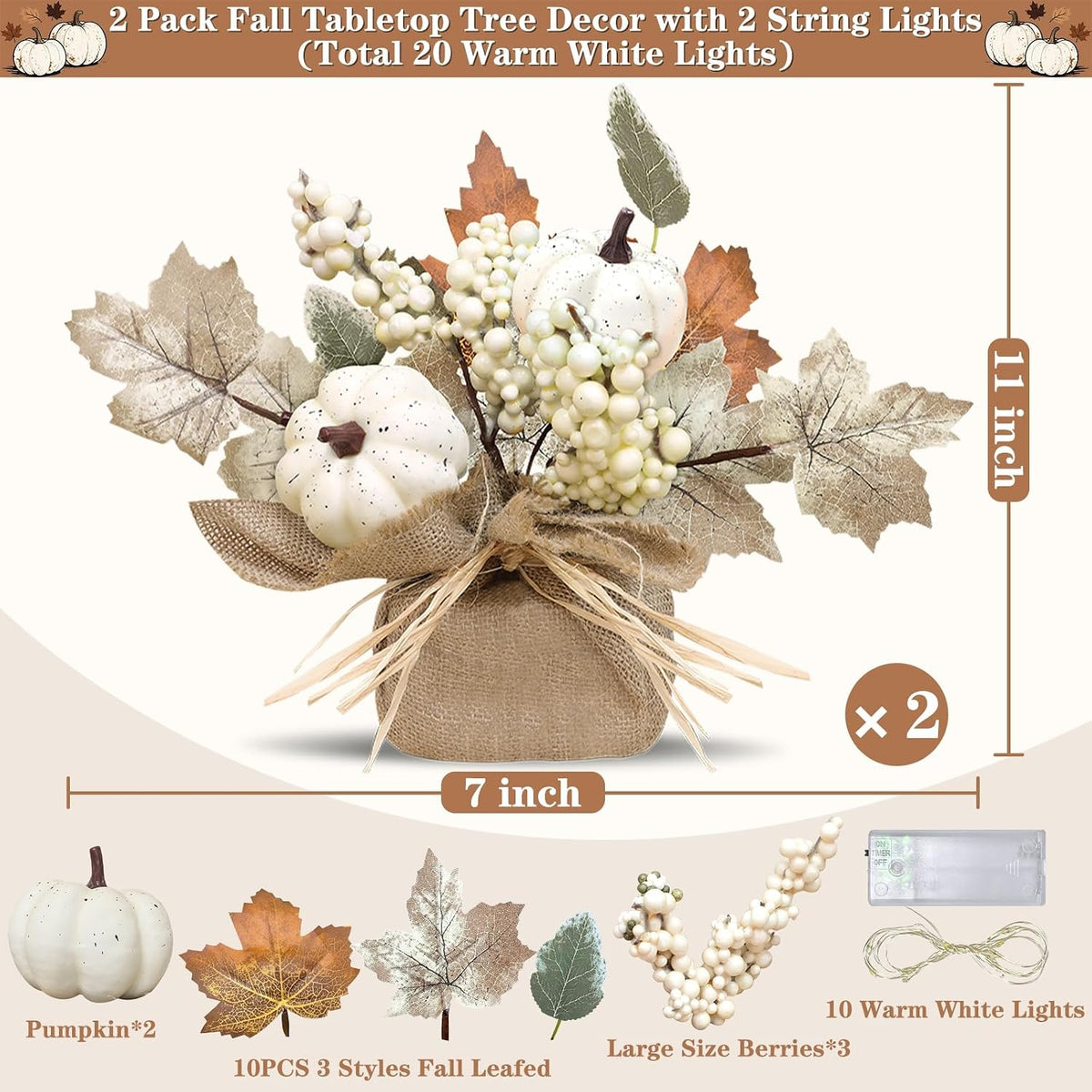 Timer - 2 Pack Fall Tabletop Maple Tree with 20LEDs