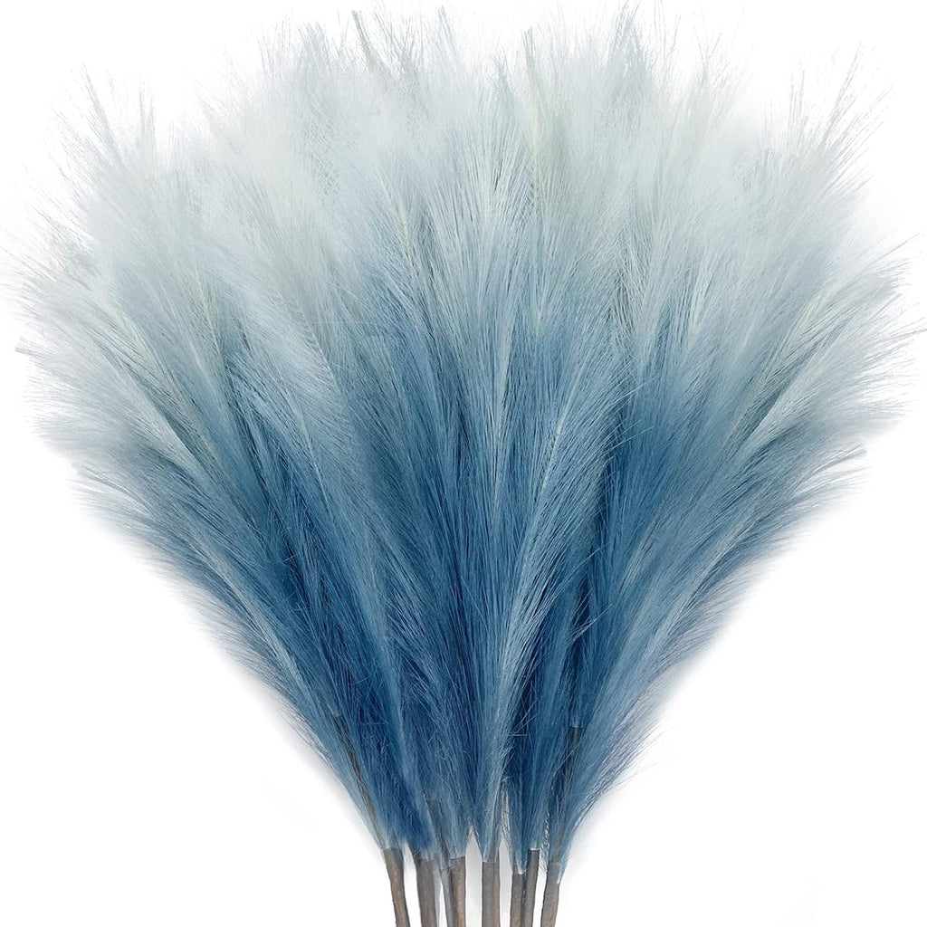 KALYLOC 8Pcs 3FT Blue Colorful Faux Pampas Grass, Artificial Bulrush