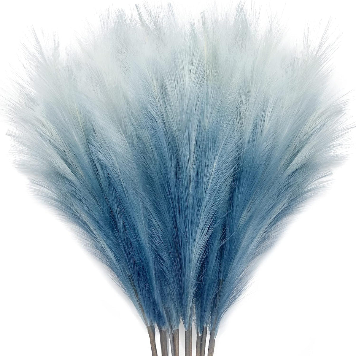 KALYLOC 8Pcs 3FT Blue Colorful Faux Pampas Grass, Artificial Bulrush