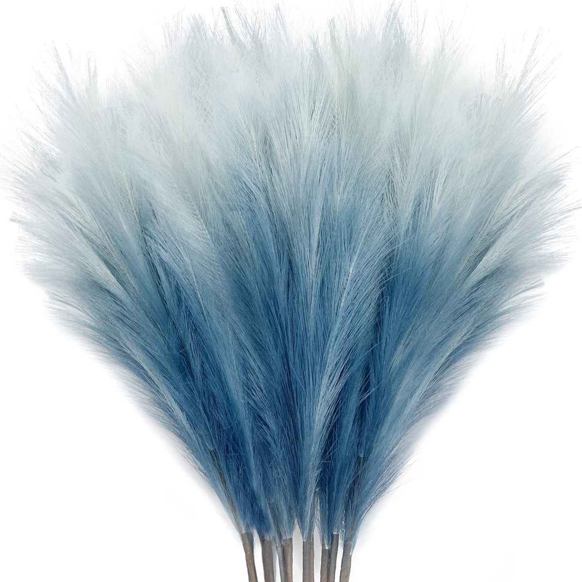 KALYLOC 8Pcs 3FT Blue Colorful Faux Pampas Grass, Artificial Bulrush
