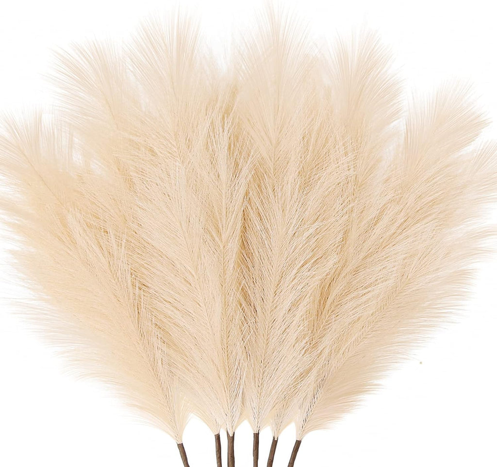 ZIFTY Faux Pampas Grass Decor 17" 6Pcs Handmade Flower Boho Decor Beige