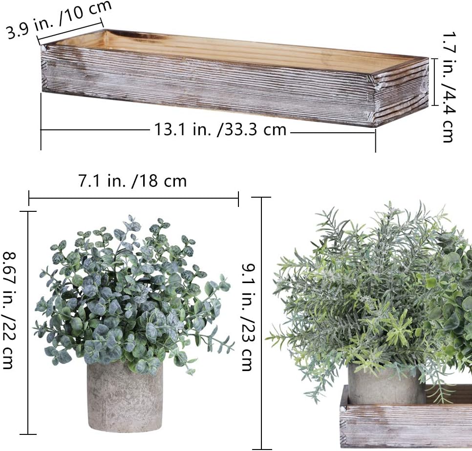Winlyn Set of 3 Mini Potted Artificial Eucalyptus Plants Faux Rosemary Plant Assortment with Wood Planter Box for Indoor Office Desk Apartment Wedding Tabletop Greenery Decorations 8.7" Tall