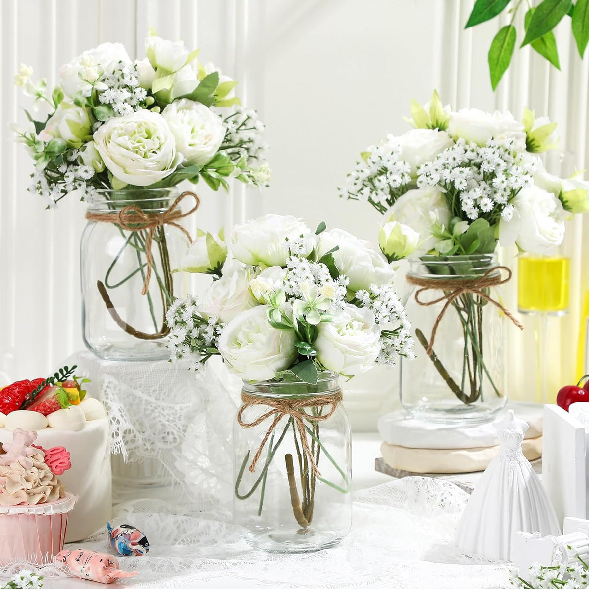 Zeyune 12 Sets Mason Jar Flowers Centerpiece Table Decorations,Green